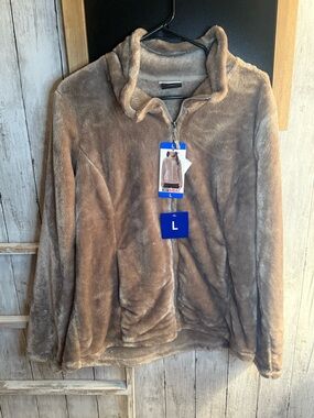 32 Degrees Plush Faux Fur Hooded Jacket Womens L Taupe/Tan NWT